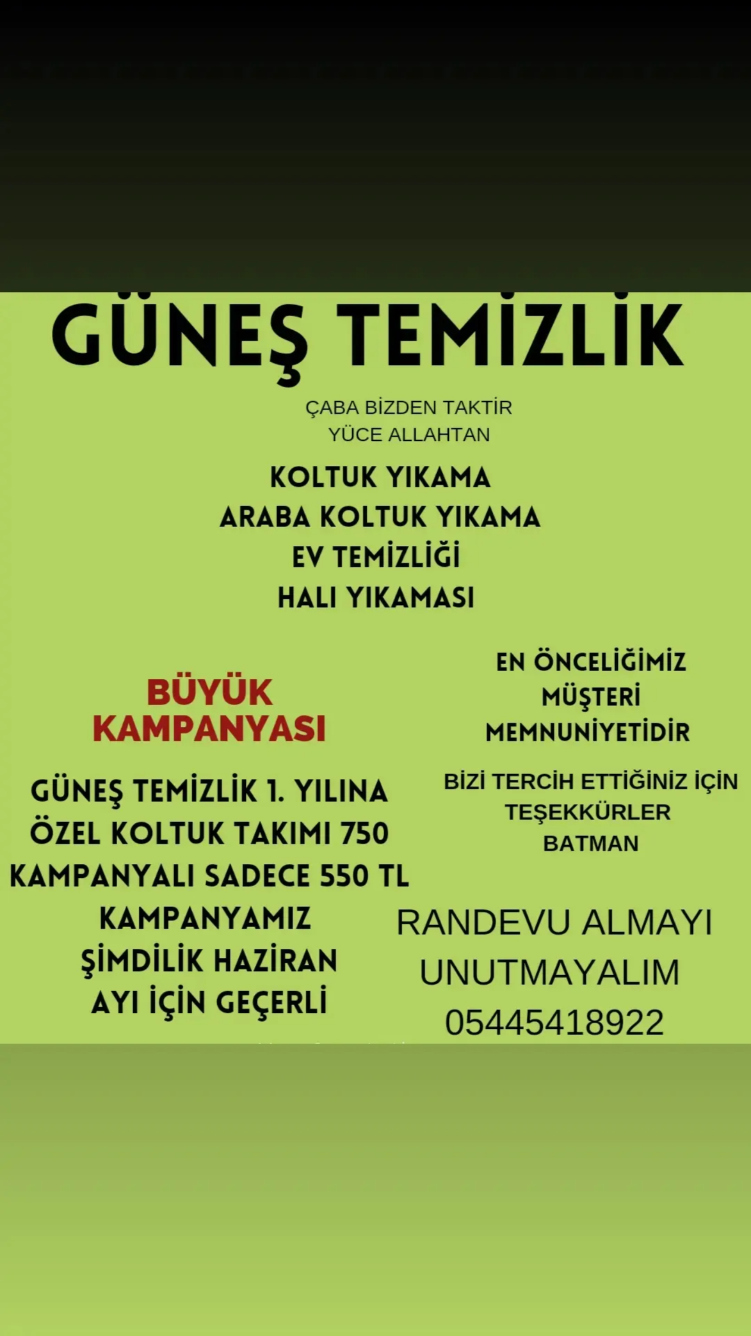 Güneş temizlik 1 yıldönümünü nedeniyle kampanya başlatmıştır 